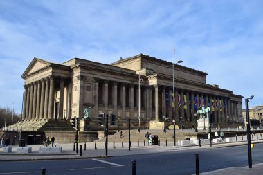 Liverpool, Merseyside, Birleşik Krallık - 31 Ocak 2023: Liverpool şehir merkezindeki St George 's Hall, Ukrayna' ya destek için Eurovision Şarkı Yarışması Liverpool 2023 'ü tanıttı