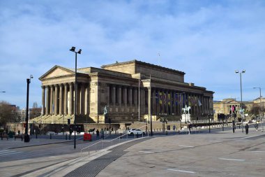 Liverpool, Merseyside, Birleşik Krallık - 31 Ocak 2023: Liverpool şehir merkezindeki St George 's Hall, Ukrayna' ya destek için Eurovision Şarkı Yarışması Liverpool 2023 'ü tanıttı