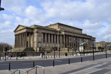 Liverpool, Merseyside, Birleşik Krallık - 31 Ocak 2023: Liverpool şehir merkezindeki St George 's Hall, Ukrayna' ya destek için Eurovision Şarkı Yarışması Liverpool 2023 'ü tanıttı