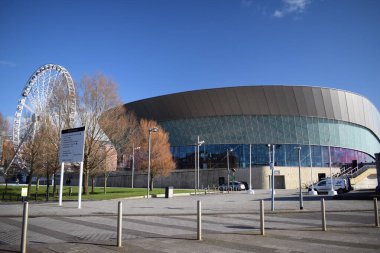 Liverpool, Merseyside, İngiltere - 10 Mart 2023: M & S Bank Arena, Liverpool şehrinin Merseyside 'daki King' s Rıhtımı. Echo Arena sponsorluğunda Marks ve Spencer, Ukrayna 'yı desteklemek amacıyla 2023 Eurovision Şarkı Yarışması' na ev sahipliği yapacak.