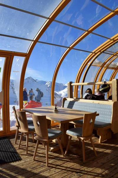 Hochgurgl Tirol Austria Enero 2023 Hermosa Vista Soleada Montaña Nevada —  Fotos de Stock