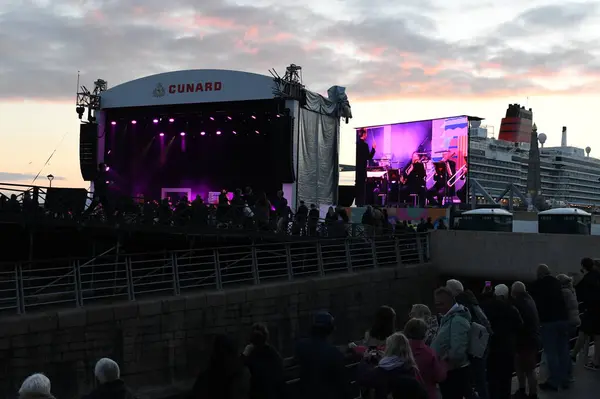 stock image Liverpool, Merseyside, United Kingdom - June 3 2024: Liverpool celebrations at Pier Head as Cunard names City of Liverpool the Godparent of new Queen Anne ship