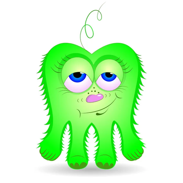 Grünes Monster Nachdenklicher Fremder Fiktive Figur Lustige Mikrobe Comicfigur Vektor — Stockvektor