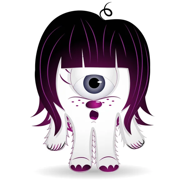 Ein Weißes Einäugiges Monster Mit Lila Haaren Überrascht Zeichentrickfigur Fiktive — Stockvektor