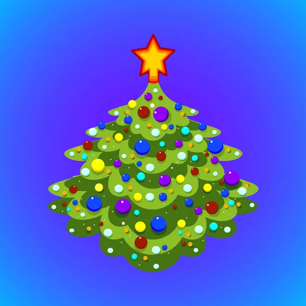 Weihnachtsbaum Mit Bunten Kugeln Und Rotem Stern Geschmückt — Stockvektor