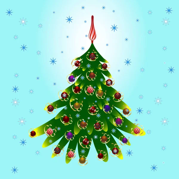 Weihnachtsbaum Mit Bunten Kugeln Und Einem Kreisel — Stockvektor