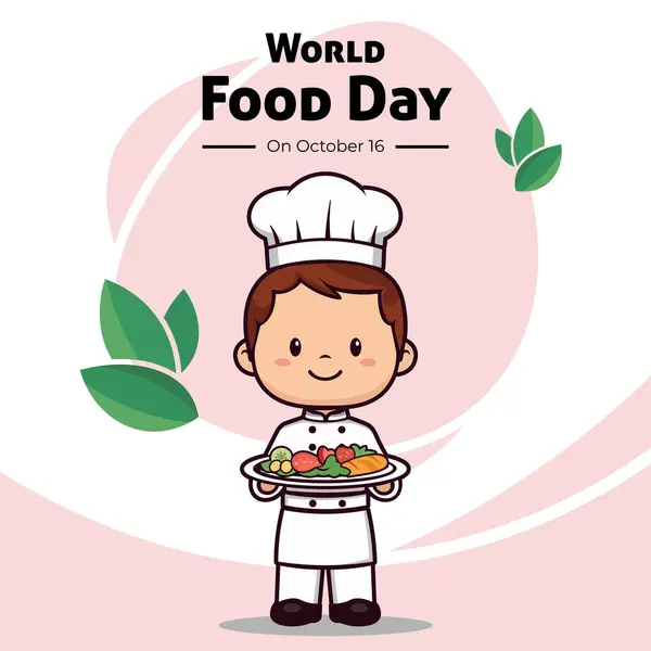 stock vector World Food Day Celebration on October 16 - Cute Cartoon Chef Vector Design.