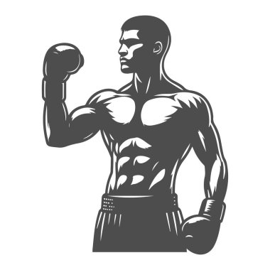 Siyah boksör silueti. Logo, simge ve tasarım elemanları için vücut geliştirici vektör sanatı.