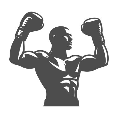 Siyah boksör silueti. Logo, simge ve tasarım elemanları için vücut geliştirici vektör sanatı.