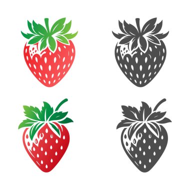 Taze ve canlı çilek silueti, ambalaj ve organik gıda tasarımları için ideal..