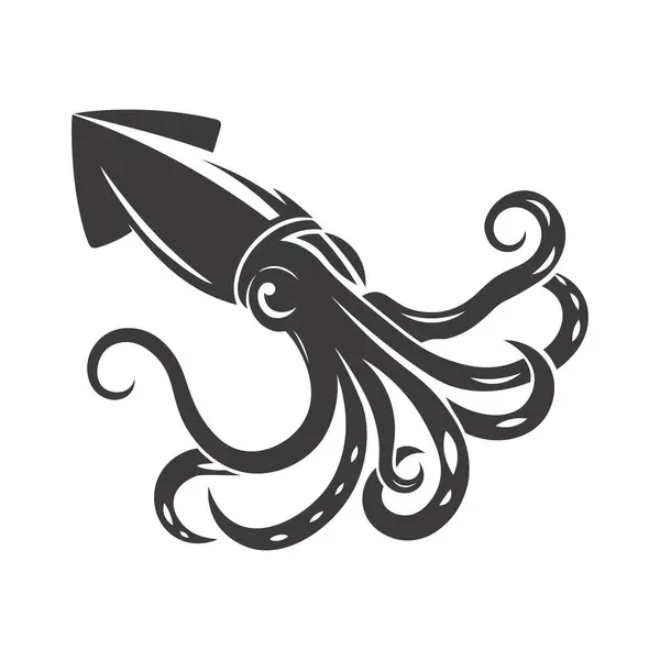 Suyun altında, açık denizde ve suda yaşam çizimleri için ideal kalamar silueti..