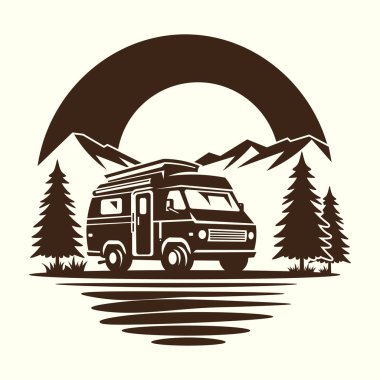 Kamp aracı, karavan, karavan, açık hava kamp kamyonu silüeti..