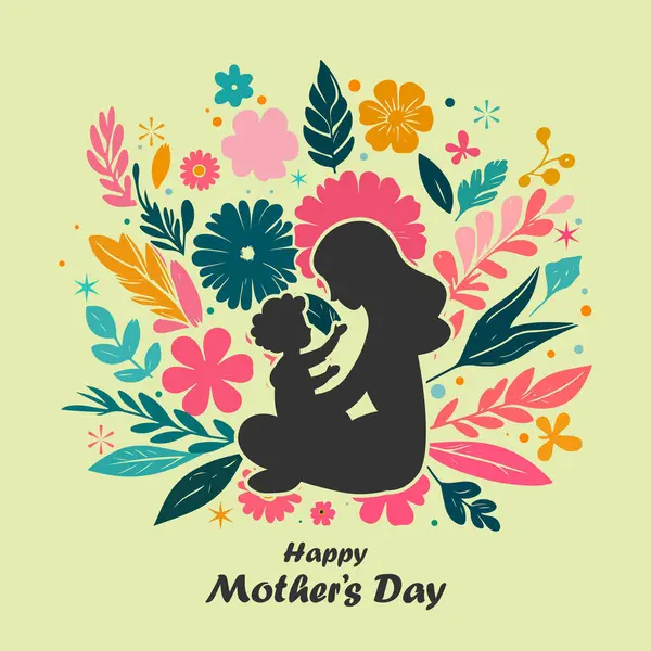 Çiçekli Anneler Günü tasarımı. Nazik çiçekler ve kalpler. Zarif ve içten mesajlar için ideal..