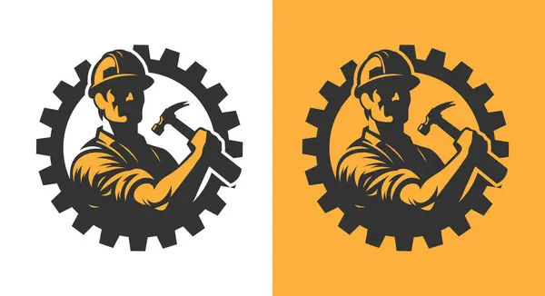 İnşaat işçisi logo vektör sanatı. İşçi Bayramı için işçi inşaatı.