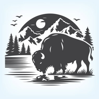 Güçlü bizon siluet vektörü. Amerikan batısının vahşi ruhunu yakalayın. Kırsal tasarımlar, logolar ve doğa temalı projeler için mükemmel. Güçlü ve ikonik.