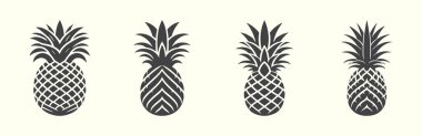 Ananas silueti, tropikal ve sağlıklı yemek tasarımları için mükemmel. Çok yönlü vektör meyve koleksiyonu.