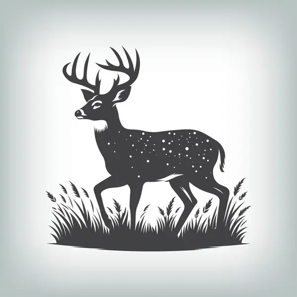 Vahşi yaşam geyiği tasarımı. Doğa ve manzara projeleri için taşıyıcı siluet. Huzurlu ve huzurlu.