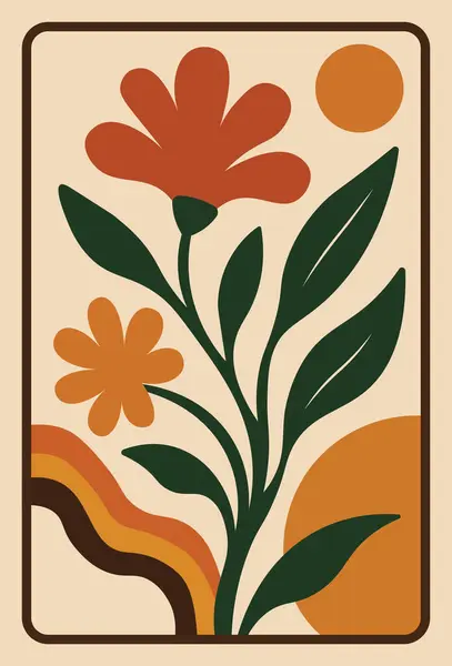 1960 'ların modası geçmiş botanik duvar sanatı çiçek tasarımı, soyut çiçek posteri