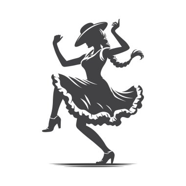 Kültürel Cajun Jig Dansçısı silueti. İzole edilmiş arka planda dansçı vektör çizimi. Aktif insanların ferahlamasının ve eğlencesinin temsili.