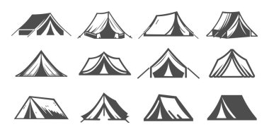 Kamp çadırları açık hava, yürüyüş, seyahat ve macera temalı projeler için mükemmeldir. Keşif ve doğa yaşam tarzını sembolize eder..