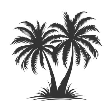 Seyahat, tatil ve tropikal projeler için ideal egzotik palmiye ağacı çizimi.