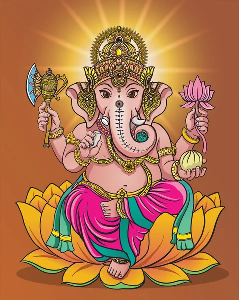 ヒンドゥー教の神々の一人ガネーシャ様のイラスト — ストックベクタ