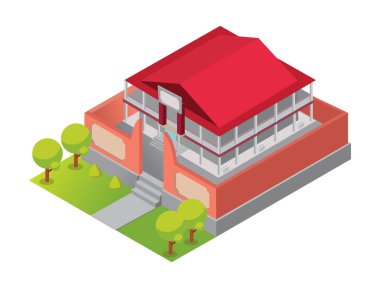 Bali geleneksel pazar binasının izometrik illüstrasyonu