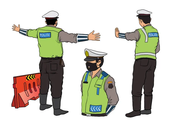 印度尼西亚交通警察的图解 — 图库矢量图片