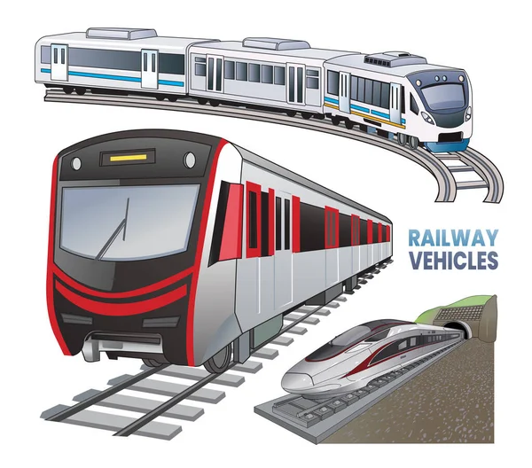Illustration Railway Vehicles Types — Stock Vector