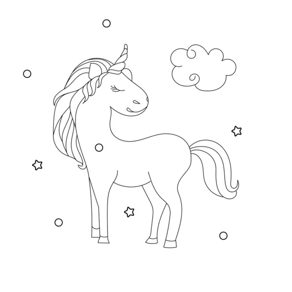 Stock vector Line art unicorn kids illustration for  Children coloring book page