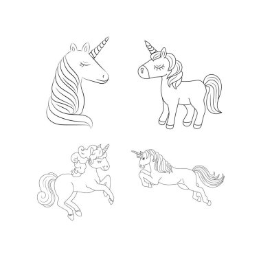 Tek boynuzlu at çocukları sayfa vektörünü boyuyor