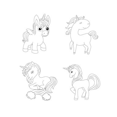 Tek boynuzlu at çocukları sayfa vektörünü boyuyor