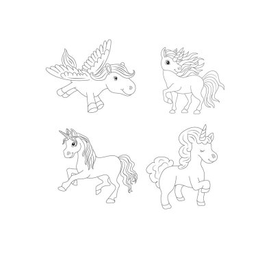 Tek boynuzlu at çocukları sayfa vektörünü boyuyor