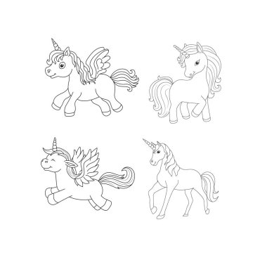 Tek boynuzlu at çocukları sayfa vektörünü boyuyor