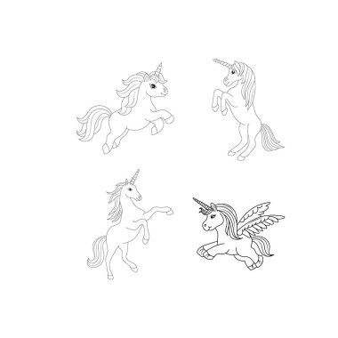 Tek boynuzlu at çocukları sayfa vektörünü boyuyor