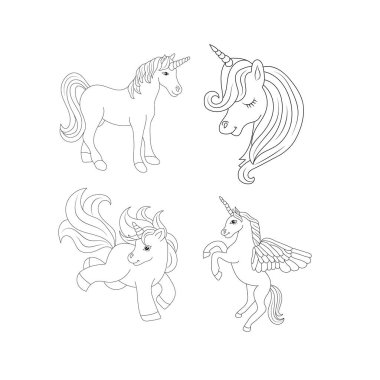 Tek boynuzlu at çocukları sayfa vektörünü boyuyor