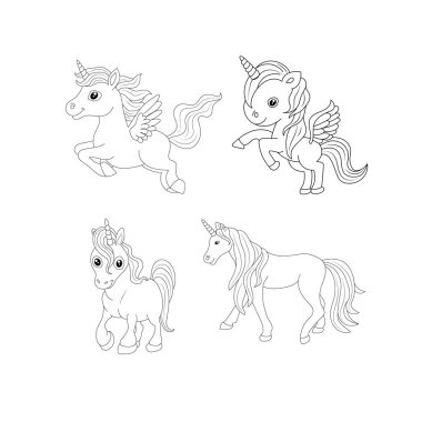 Tek boynuzlu at çocukları sayfa vektörünü boyuyor