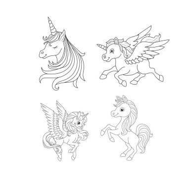 Tek boynuzlu at çocukları sayfa vektörünü boyuyor