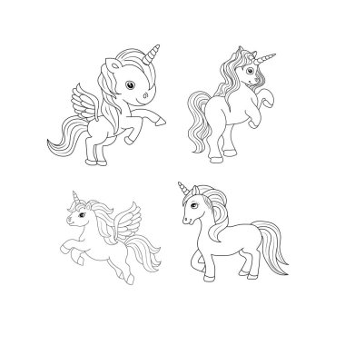 Tek boynuzlu at çocukları sayfa vektörünü boyuyor