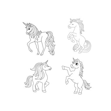 Tek boynuzlu at çocukları sayfa vektörünü boyuyor