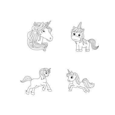 Tek boynuzlu at çocukları sayfa vektörünü boyuyor