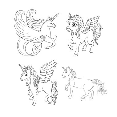 Tek boynuzlu at çocukları sayfa vektörünü boyuyor