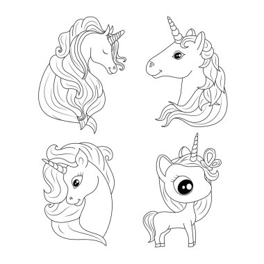 Tek boynuzlu at çocukları sayfa vektörünü boyuyor