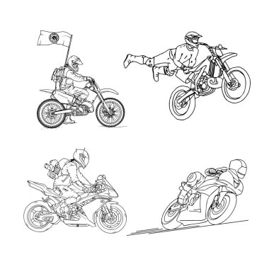 El çizimi motosiklet çizgisi Çocuk boyama kitabı sayfası için sanat çocukları