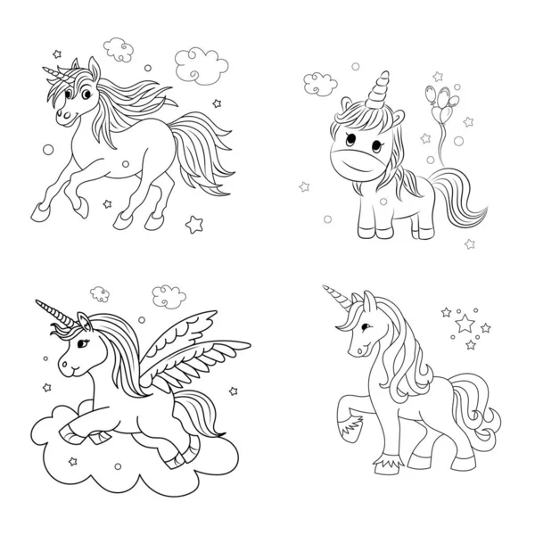 stock vector Set of Unicorn kids coloring page vector