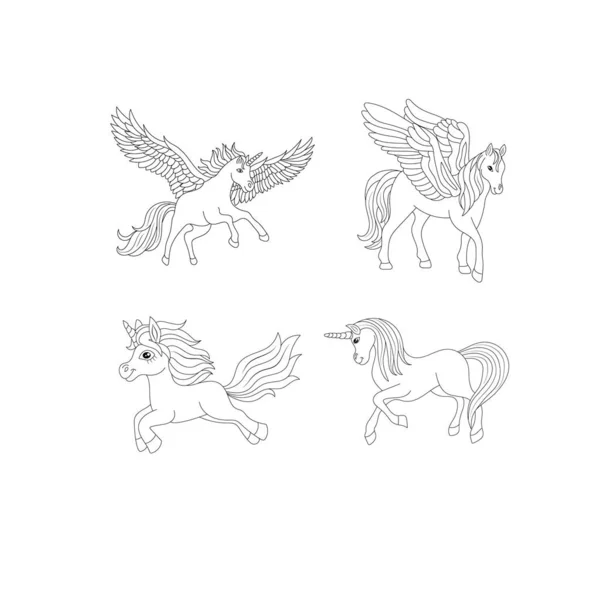 stock vector Set of Unicorn kids coloring page vector