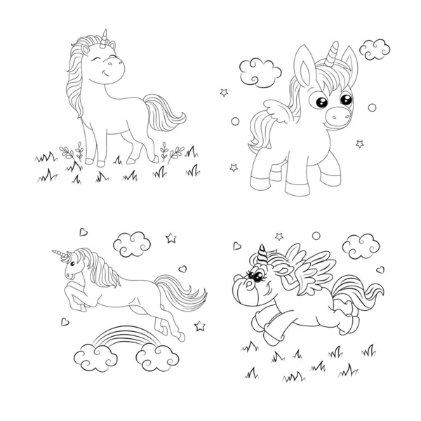 stock vector Set of Unicorn kids coloring page vector