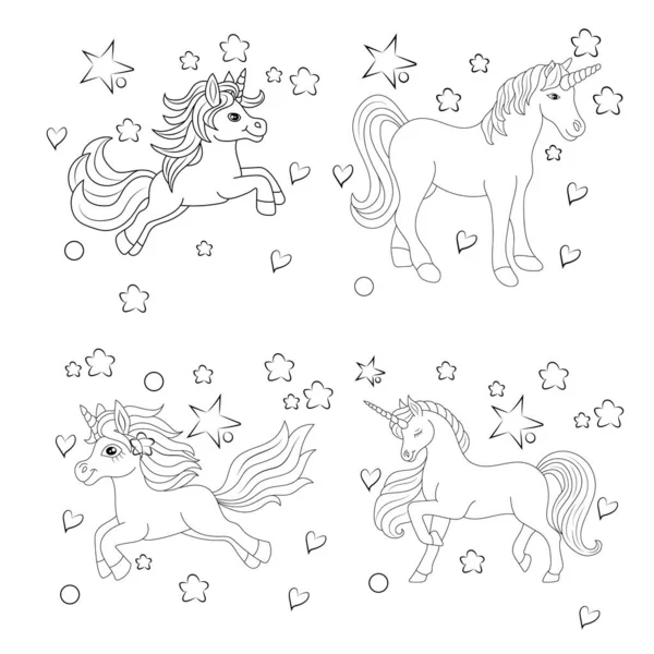 Conjunto Unicornio Niños Para Colorear Vector Página — Archivo Imágenes Vectoriales