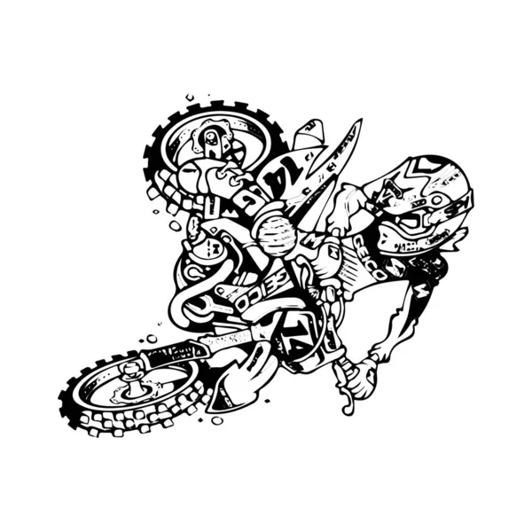Handgezeichnete Motorradlinie Kunst Kinder Für Kinder Malbuch Seite — Stockvektor