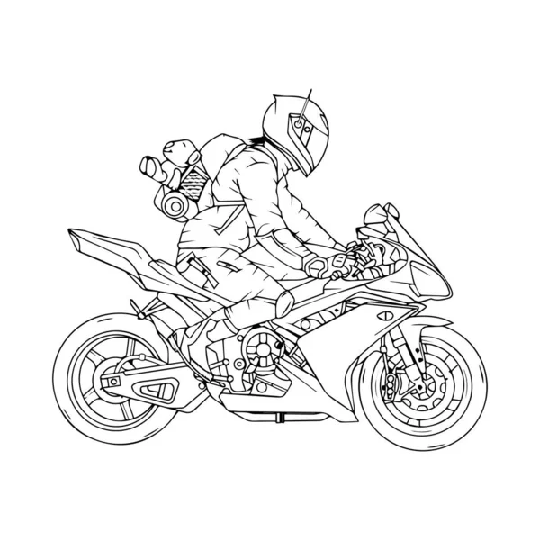 Рука Намальована Мотоциклетна Лінія Мистецтва Дітей Дітей Сторінка Розмальовки — стоковий вектор